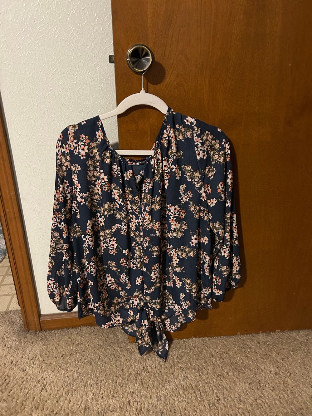 Floral Tie-Front Navy Women’s Blouse